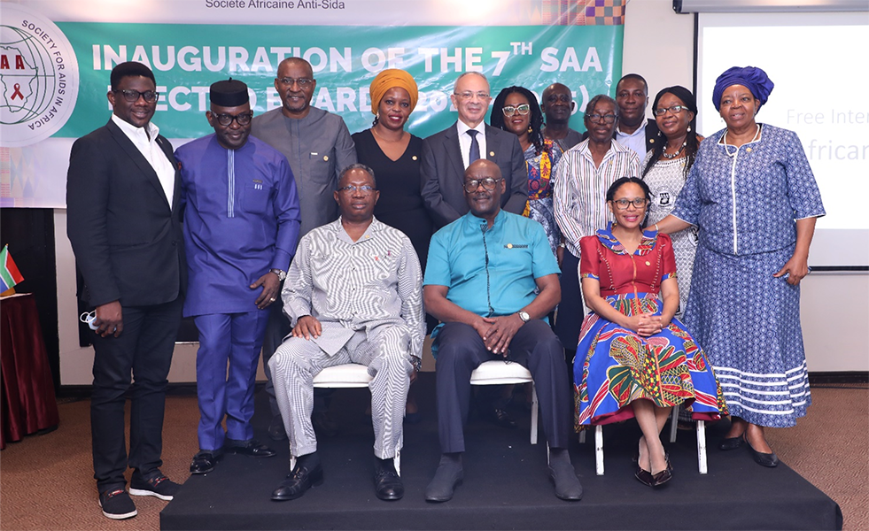 Group photograph of the newly inaugurated 7th SAA Executive Board and Board of Trustees with the ICASA Director/SAA Coordinator, Mr. Luc Armand Bodea, Dr. Kyeremeh Atuahene, Director General of Ghana AIDS Commission and Mr. Niyi Ojuolape, UNFPA Ghana Country Representative