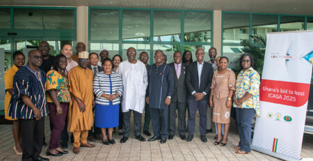 ICASA 2025 Assessment: A group photograph with ICASA Assessment Team, Development Partners and Ghana Host Country Bidding Team