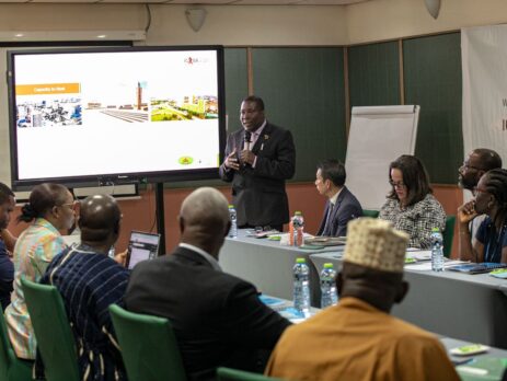 ICASA 2025 Assessment: Dr. Samuel Ayisi Addo, Program Manager, National AIDS Control Programme, presenting the summary of Ghana's Host Country Bid to the development partners, CSOs and the ICASA Assessment Team during day one of the Assessment Team's visit to Ghana, Alisa Hotel North Ridge, Accra - Ghana